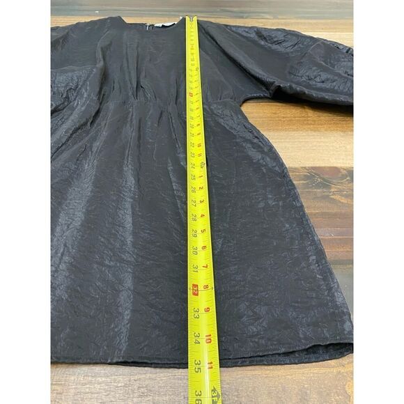 & OTHER STORIES Black Mini Dress Balloon Sleeves Satin Night Out Crewneck HOCO 8 - Picture 12 of 12